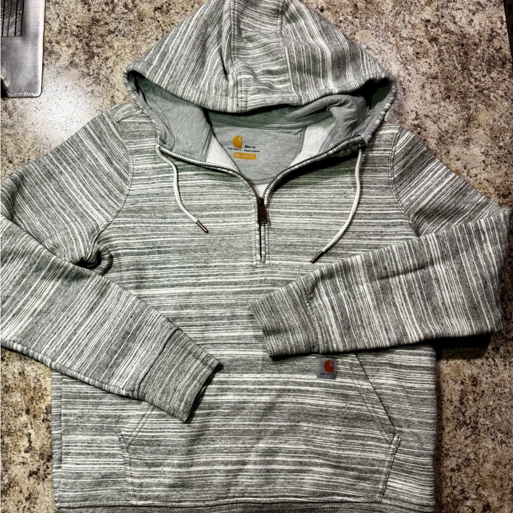 Carhartt Gray and White Striped Hoodie